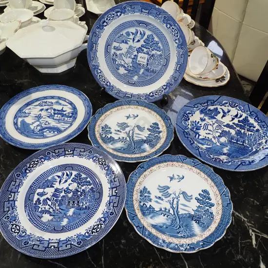 various branded willow pattern plates