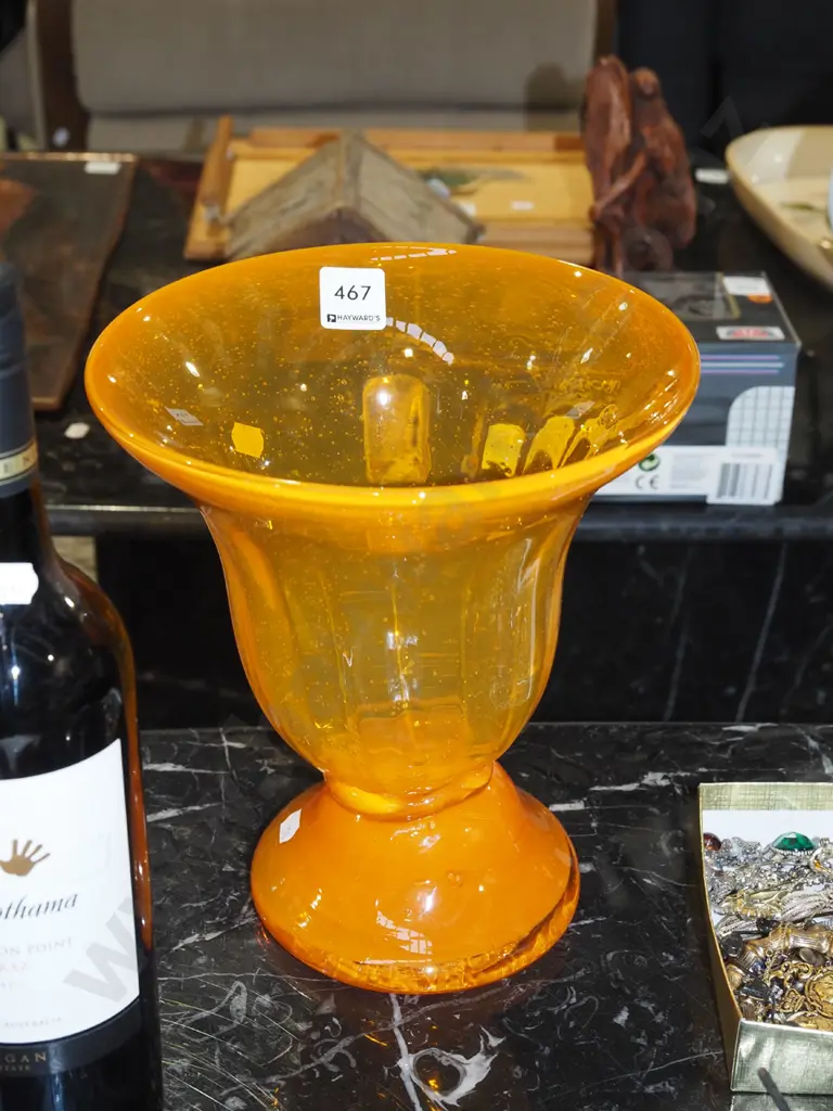 large orange glass footed vase H240 Image 1++