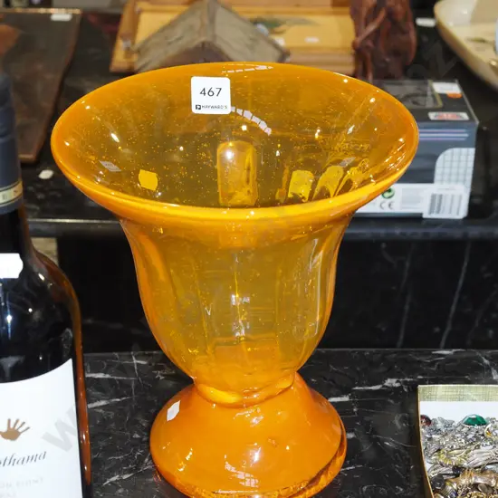 large orange glass footed vase H240
