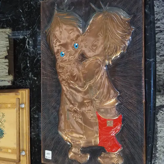 pressed copper picture - children hugging
