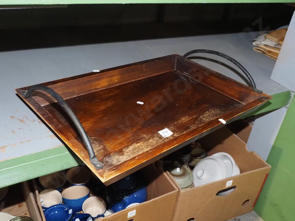 wood and metal handled serving tray W550 Image 1++