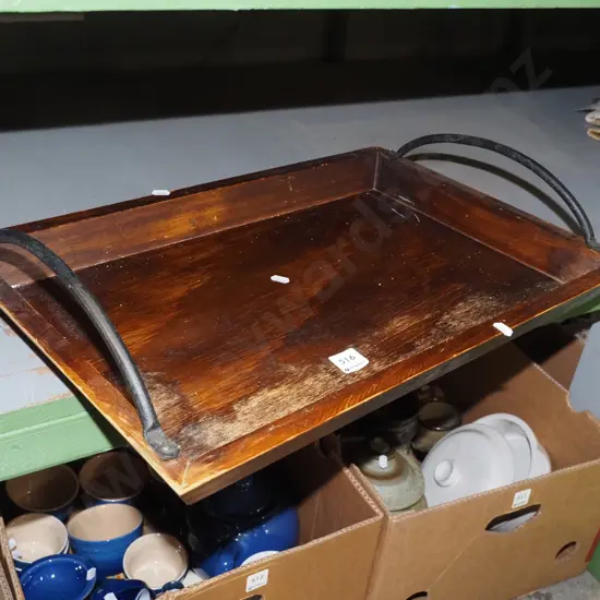 wood and metal handled serving tray W550