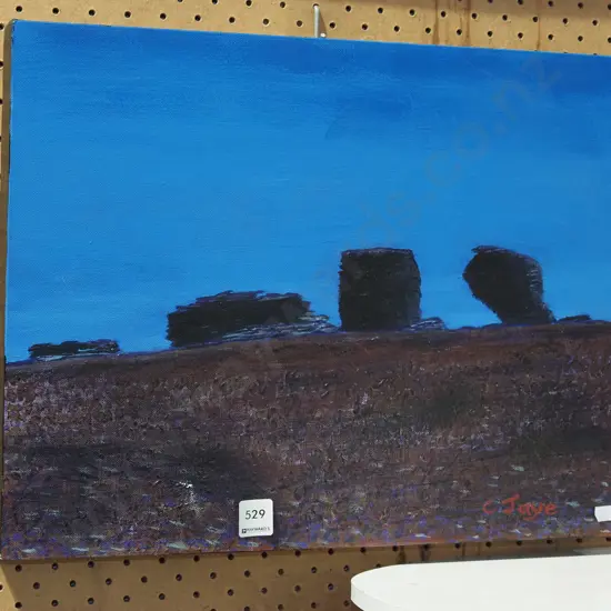 framed oil on canvas - stone formations