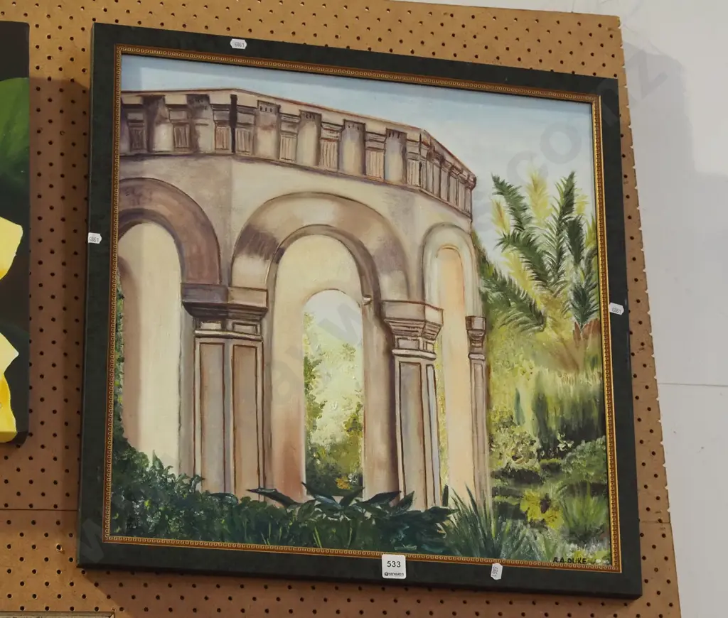 RA Duke - framed oil - archway and garden Image 1++