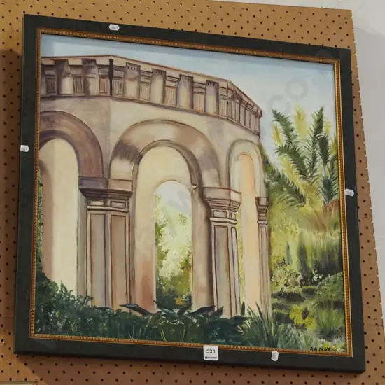 RA Duke - framed oil - archway and garden