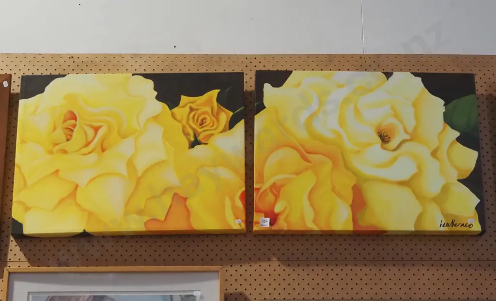 2x acrylic on boxed canvas - yellow roses Image 1++
