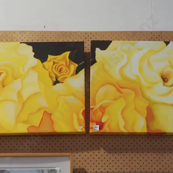 2x acrylic on boxed canvas - yellow roses