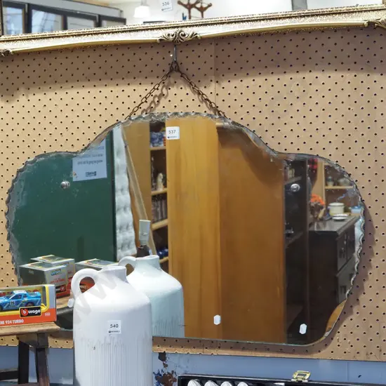 deco scalloped edge wall mirror - some silvering and tarnishing 