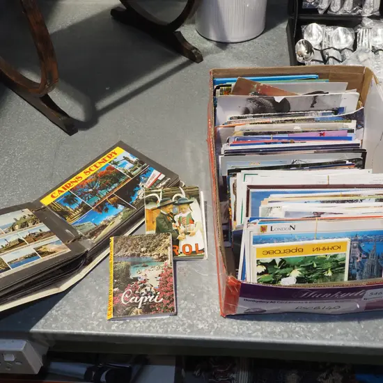 box of various postcards
