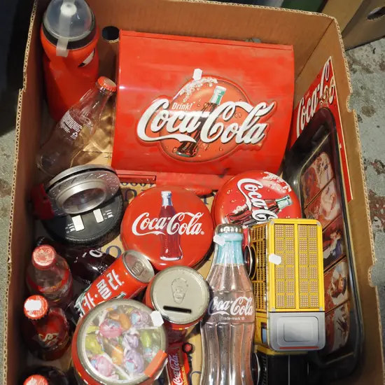 box; Coca Cola items
