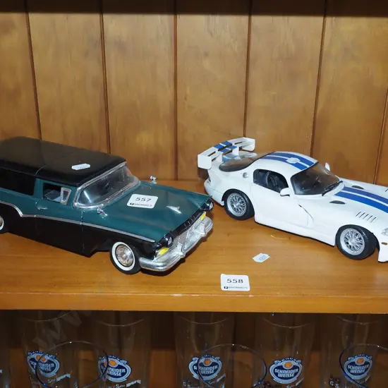 2x diecast model vehicles; 1957 Ford Ranchero, Dodge Viper