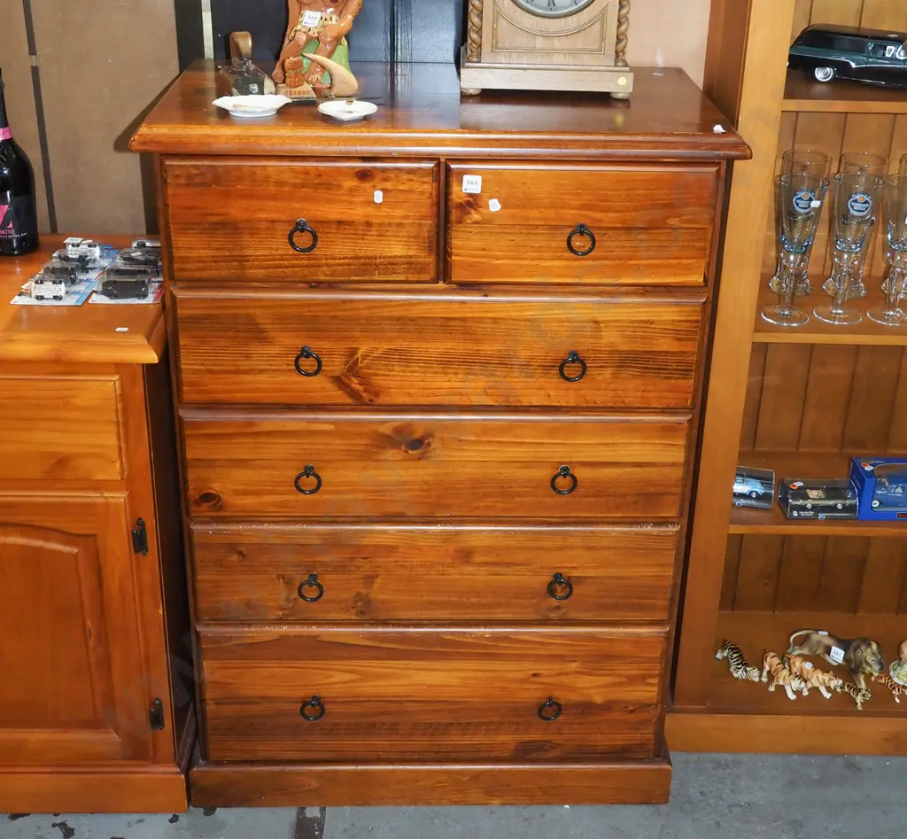 solid pine 6 drawer tallboy with drop metal handles H1240 W850 D440 Image 1++