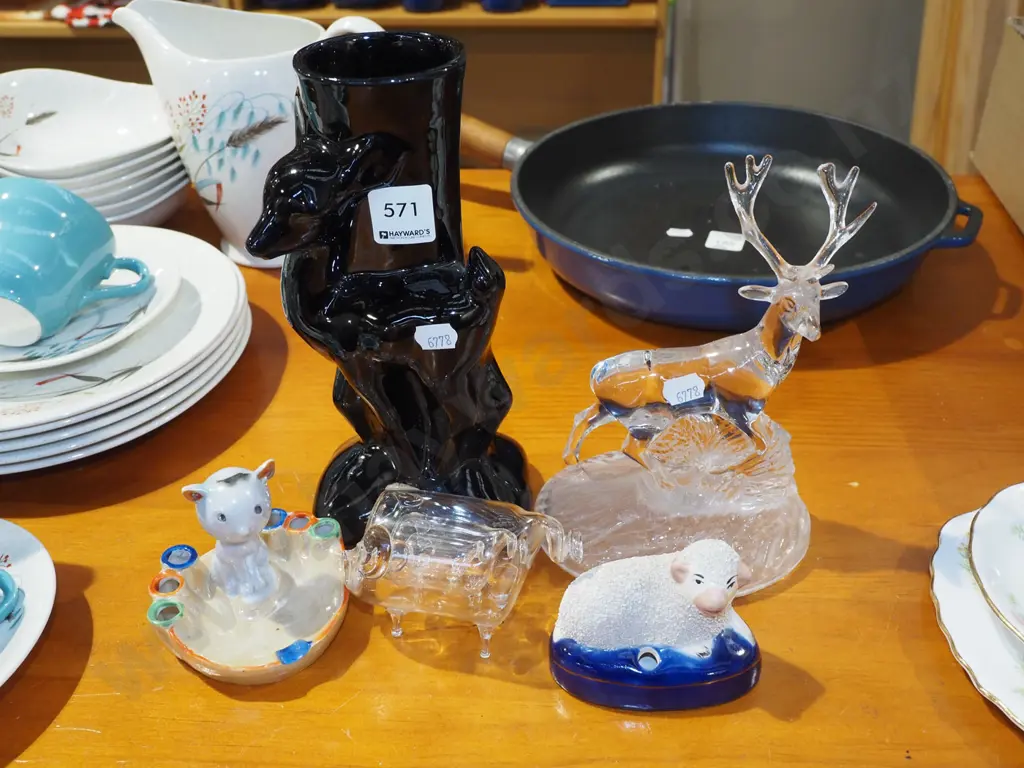 stag figurines, pottery vase H230, glass pig etc Image 1++