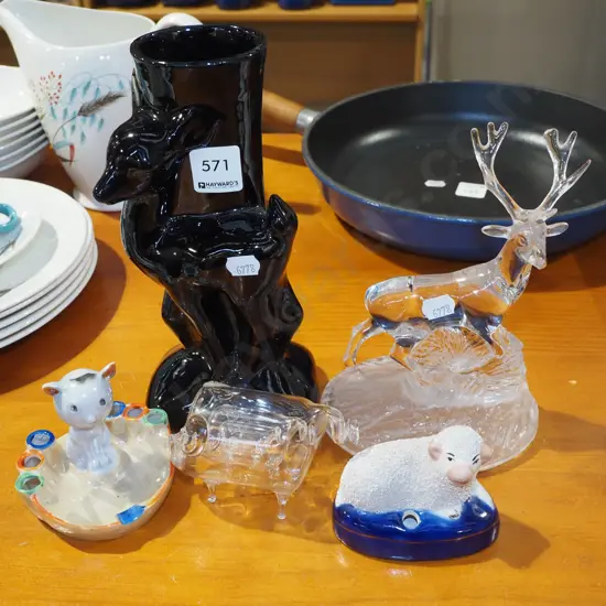 stag figurines, pottery vase H230, glass pig etc