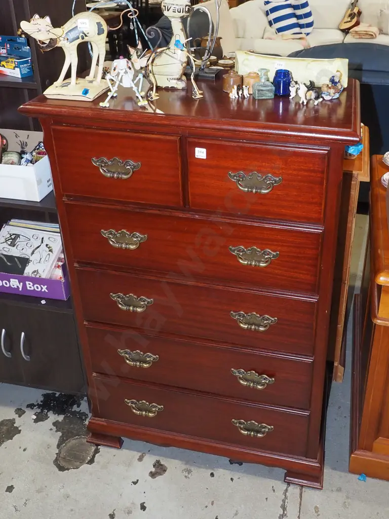 mahogany 6 drawer tallboy - 1 handled needs reapplying H1210 W800 D440 Image 1++