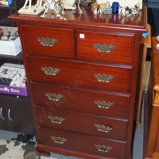 mahogany 6 drawer tallboy - 1 handled needs reapplying H1210 W800 D440