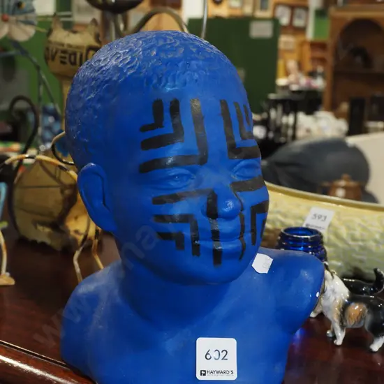 blue painted male bust H220