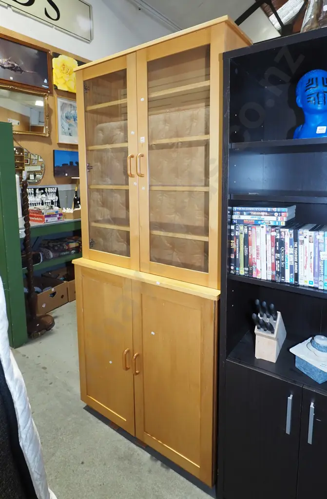 solid rimu bookcase chiffonier - 2 solid and 2 glazed doors Image 1++