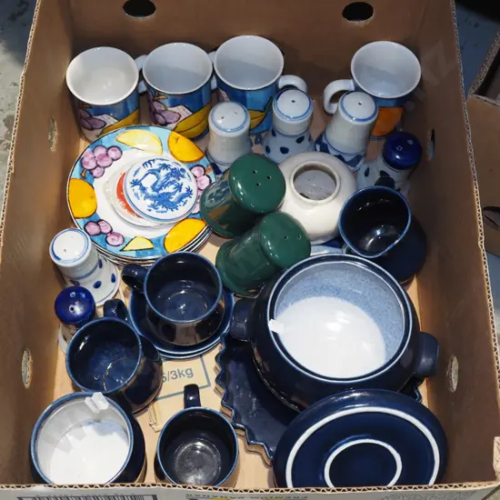box; hand crafted porcelain cups, baking dishes, coffee cups etc