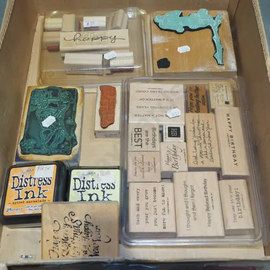 box of crafting stamps