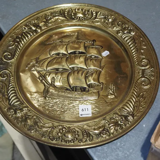 pressed brass galleon wall charger Diam365