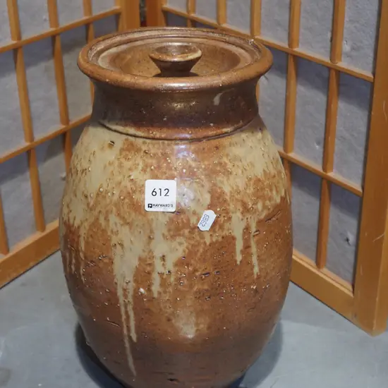 salt glazed lidded storage crock H340