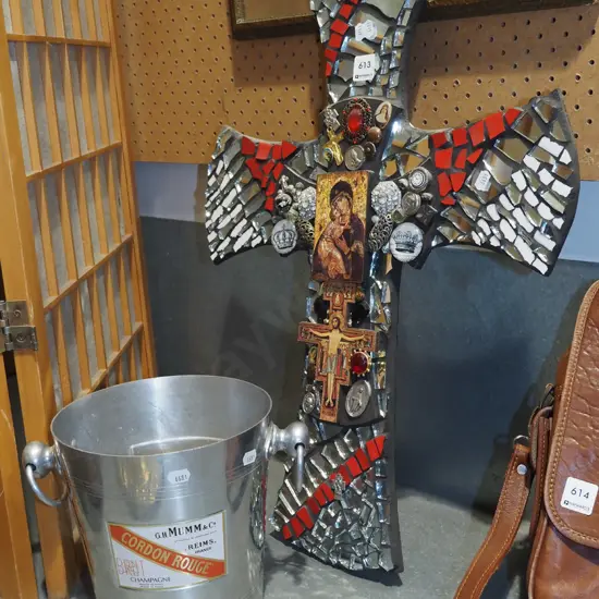 mosaic crucifix, champagne ice bucket
