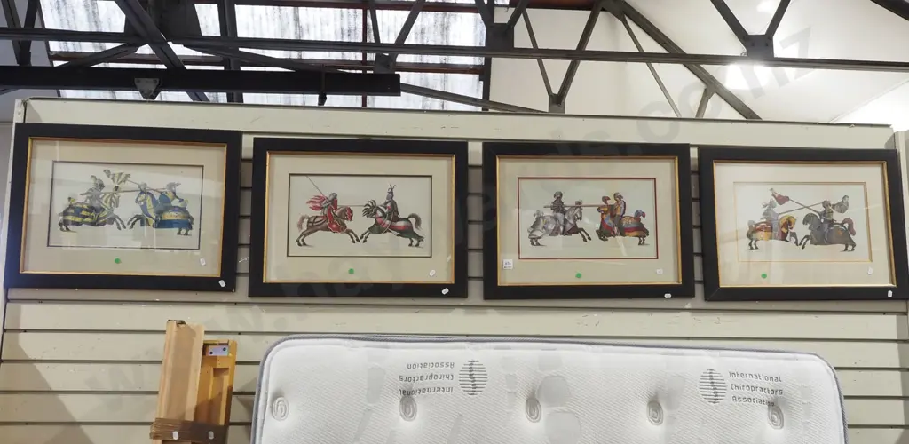 4x framed jousting knight prints - green dots Image 1++