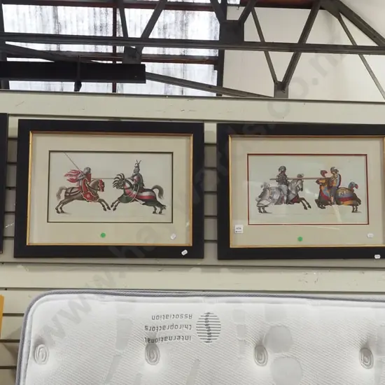 4x framed jousting knight prints - green dots