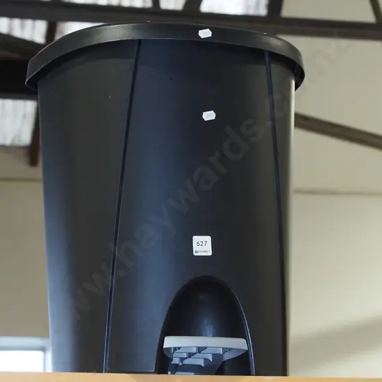 black plastic flip top rubbish bin