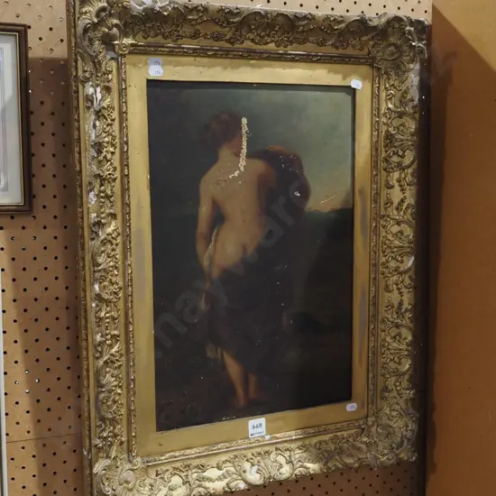 gilt framed oil on canvas - female nude- damage to frame and canvas