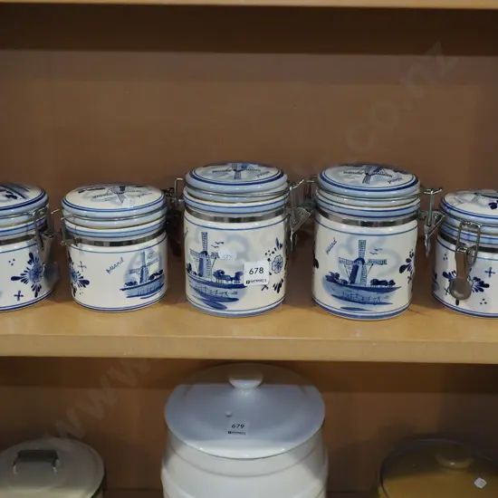 5x delft lidded storage jars