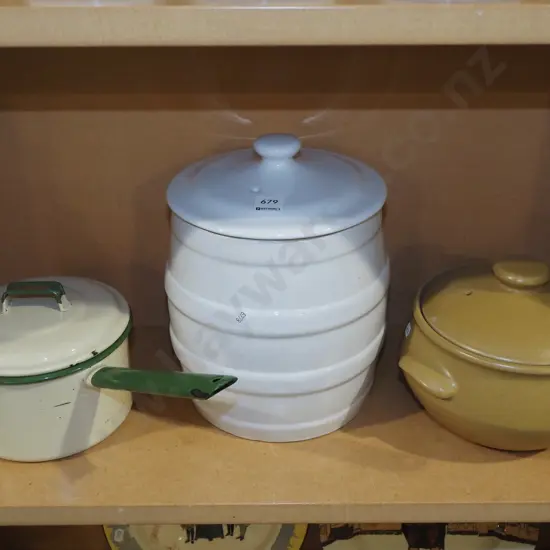 enamel pot, Denby casserole, reproduction storage crock
