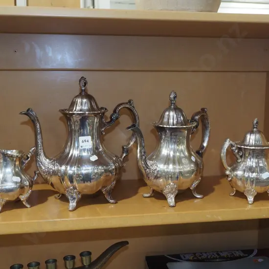 plated teapots, creamer, sugar H270