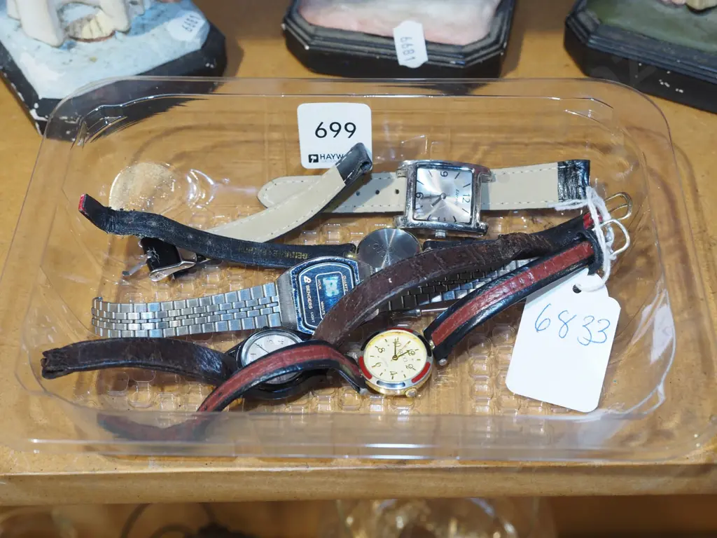 tray of wristwatches, tie pin - 1 watch straps need reattaching Image 1++