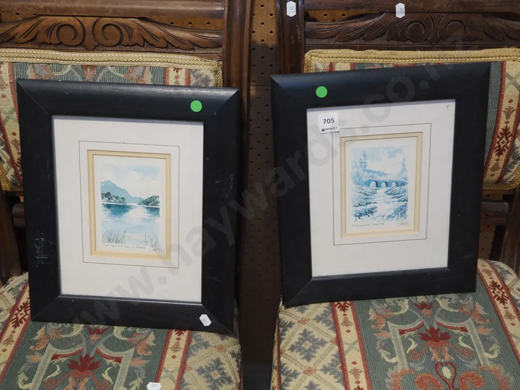 2x framed prints - lakes, falls - green dots Image 1++