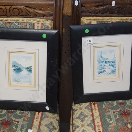 2x framed prints - lakes, falls - green dots
