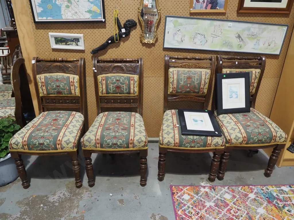 6x turned leg and carved upholstered Victorian dining chairs Image 1++