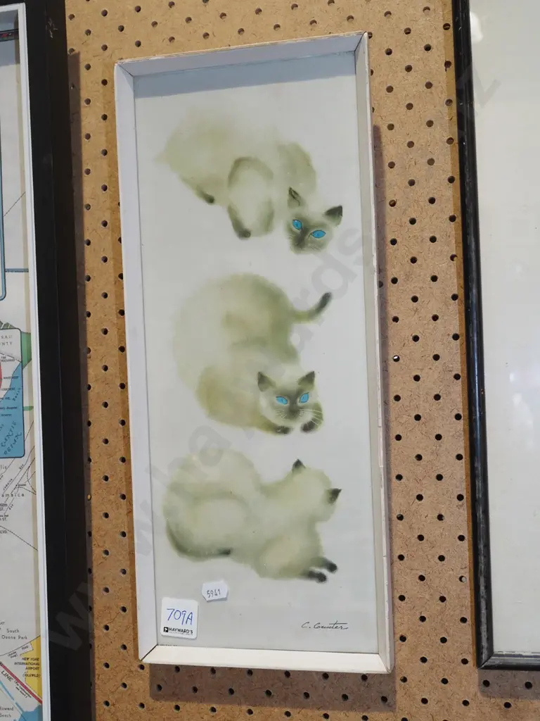 framed retro Siamese cats print Image 1++