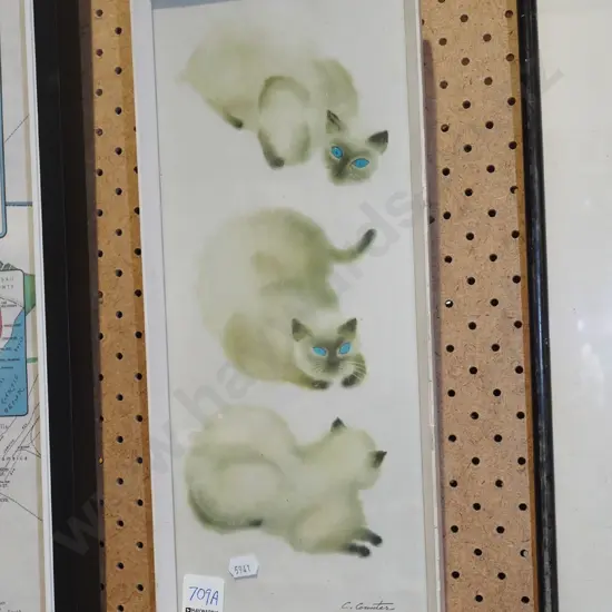 framed retro Siamese cats print