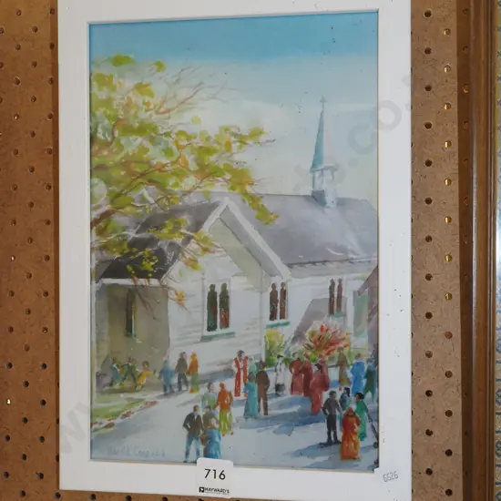 framed print - people outsude church