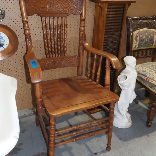 pressed wood spindle back carver chair