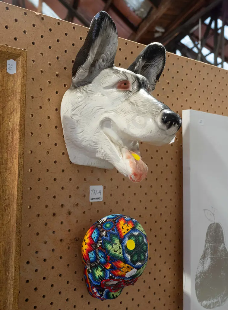 composite dog head wall ornament and colourful beaded skull Image 1++