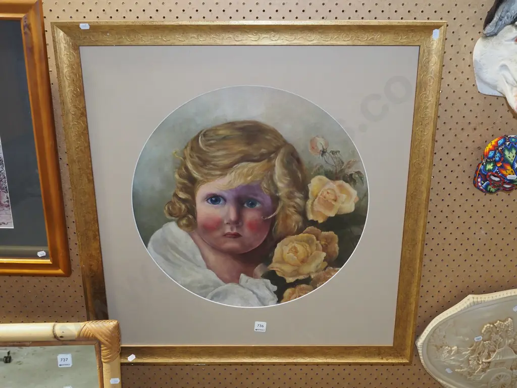 framed watercolour - young girl with yellow rose Image 1++