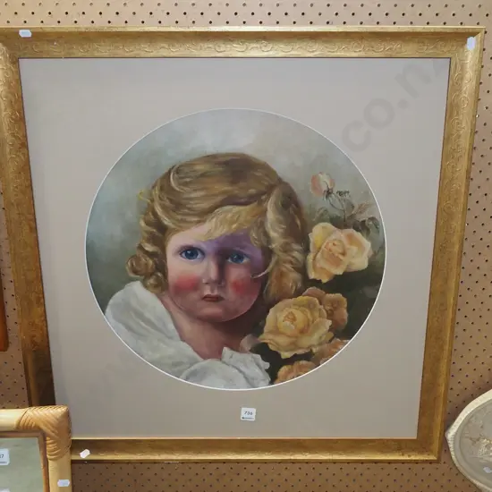 framed watercolour - young girl with yellow rose
