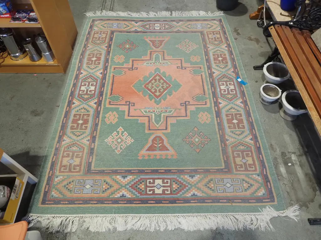 light weight woven floor mat - oranges, greens, blues L2000 W1450 Image 1++