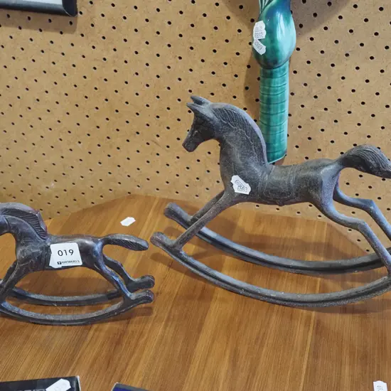 2x cast metal rocking horse figures