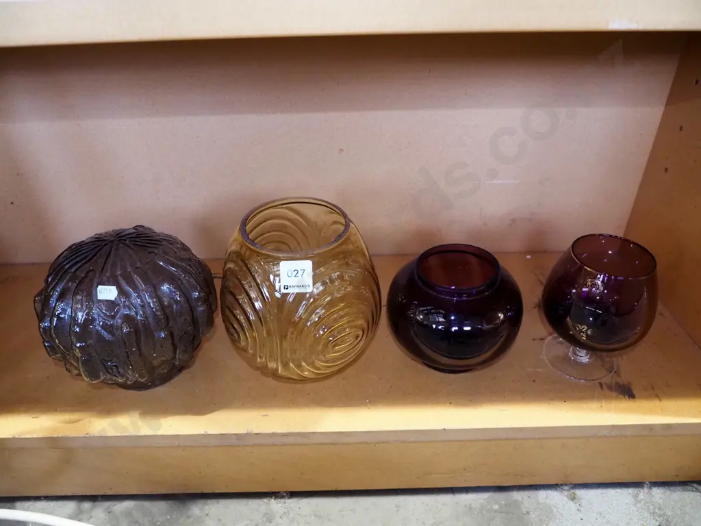 2x retro glass light shades, goblet, bowl Image 1++