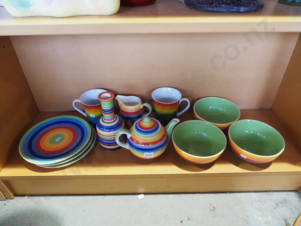 assorted hand painted rainbow decorated bowls, plates, cups etc Image 1++