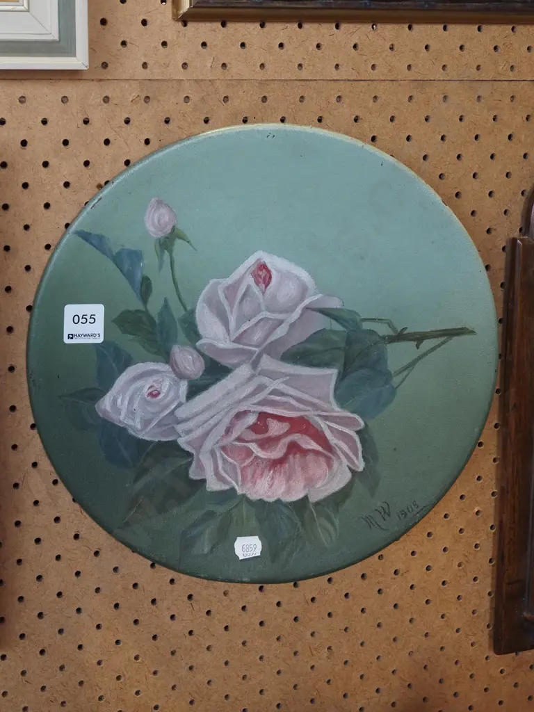 hand painted charger - pink roses Image 1++